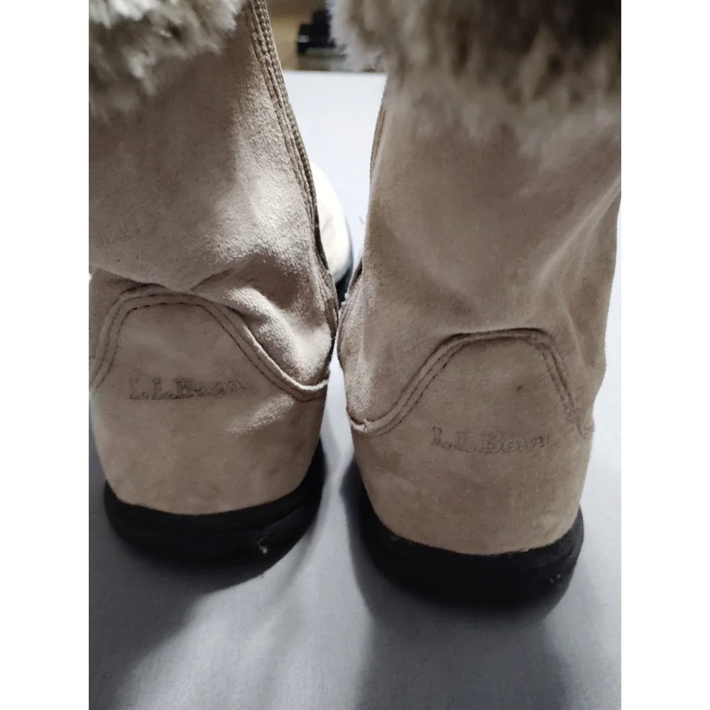 L. L. Bean Women 10 Faux Fur Lined Winter‎ Boots Beige Suede Western Old Money